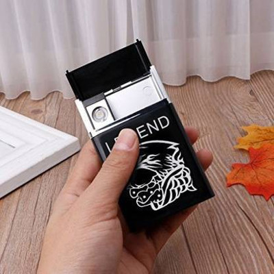 Triangle Ant ™Cigarette Case with Lighter for Men, Smoking Cigarettes Box King Size Portable Pack 8 pcs Regular Size Cigarettes USB Lighters 2 in 1 Rechargeable Flameless Windproof Electric Lighter Legend_USB Lighter Cigarette Lighter(Black)