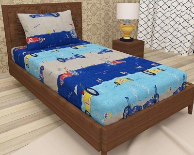 Skytex 100 TC Cotton Single Cartoon Flat Bedsheet(Pack of 1, Aqua)