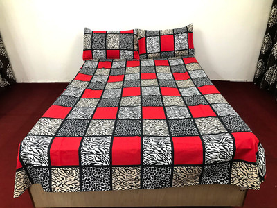 Mittal Handlooms 144 TC Polycotton Single Checkered Flat Bedsheet(Pack of 1, Red)