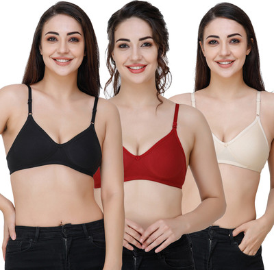 Docare Moulded Women T-Shirt Non Padded Bra(Black, Maroon, Beige)
