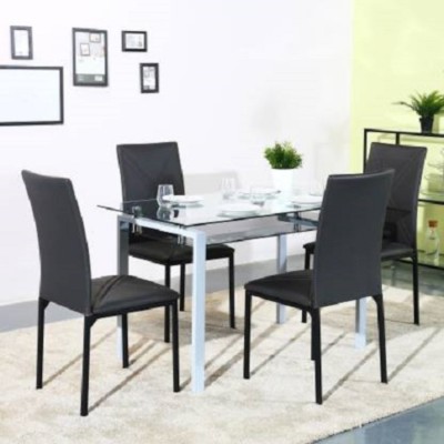 Flipkart Perfect Homes Glass 4 Seater Dining Set  (Finish Color - Ebony Black)
