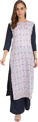 Saadhvi Women Floral Print Straight Kurta(Grey)