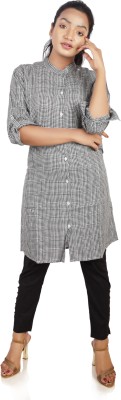 rayie collection Women Checkered A-line Kurta(White, Black)