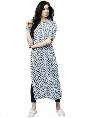 TexStile Women Printed Straight Kurta(Blue)