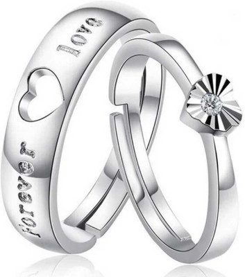 P. R. PRINTS Rin Metal Cubic Zirconia Silver Plated Ring Set
