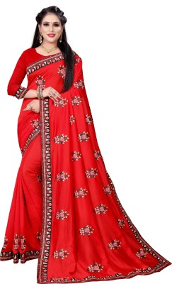 krishna designer Embroidered Bollywood Art Silk Saree(Red)