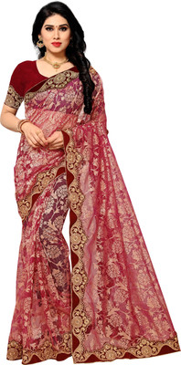Aruna Sarees Self Design Bollywood Net Saree(Pink)