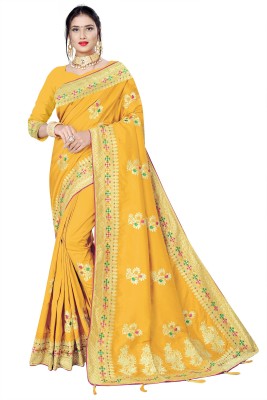 PRYAG SAREES Embroidered Bollywood Pure Silk Saree(Yellow)