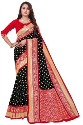 Jesti Designer Woven Banarasi Jacquard, Cotton Silk Saree(Red, Black)