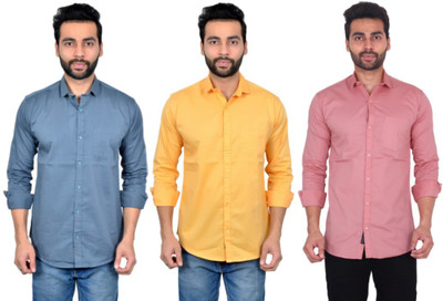 Moudlin Men Solid Casual Multicolor Shirt(Pack of 3)