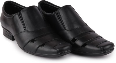 FAUSTO Office Meeting Classic Formal Front Open Leather Shoes Slip On For Men(Black)