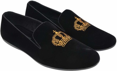 FORSSIL Present Z-Black Velvet Embroidered Formal Casual Slip-on Loafers Shoes for Mens and Boys (FSL-2023) Loafers For Men(Black , 8)