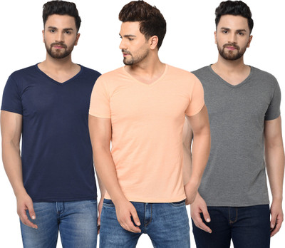 Jangoboy Solid Men V Neck Dark Blue, Pink, Grey T-Shirt