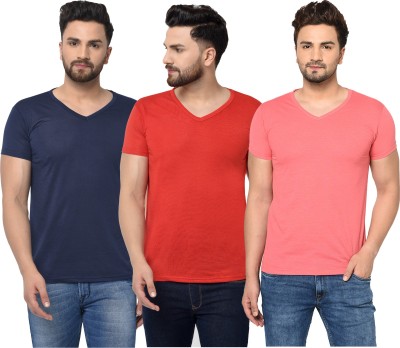 Adorbs Solid Men V Neck Dark Blue, Red, Pink T-Shirt