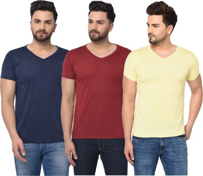 Adorbs Solid Men V Neck Blue, Maroon, Yellow T-Shirt