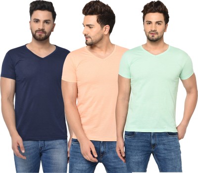 Adorbs Solid Men V Neck Dark Blue, Pink, Light Green T-Shirt