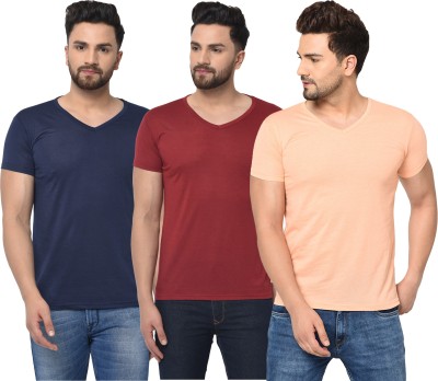 Adorbs Solid Men V Neck Dark Blue, Maroon, Pink T-Shirt