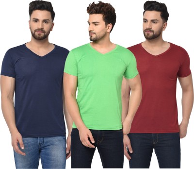 Jangoboy Solid Men V Neck Dark Blue, Maroon, Light Green T-Shirt