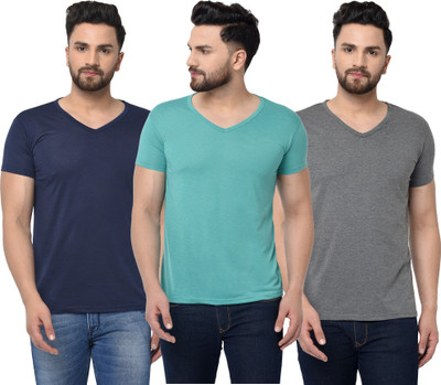 Adorbs Solid Men V Neck Dark Blue, Green, Grey T-Shirt