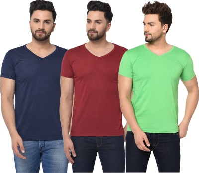 Adorbs Solid Men V Neck Dark Blue, Green, Maroon T-Shirt