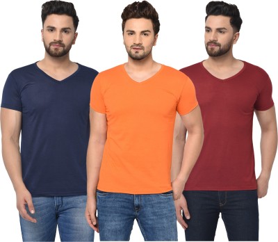 Adorbs Self Design Men V Neck Blue, Maroon, Orange T-Shirt