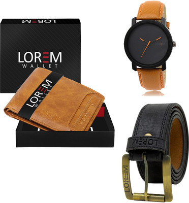 LOREM FZ-LR20-WL06-BL01 Combo Of Artificial Leather Belt-Wallet & Analog Watch  - For Men