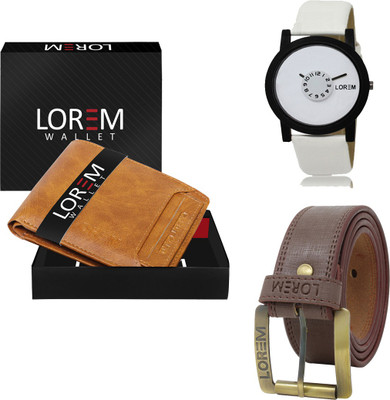 LOREM FZ-LR26-WL06-BL02 Combo Of Artificial Leather Belt-Wallet & Analog Watch  - For Men