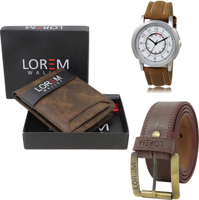 LOREM FZ-LR17-WL04-BL02 Combo Of Artificial Leather Belt-Wallet & Analog Watch  - For Men