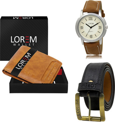 LOREM FZ-LR16-WL06-BL01 Combo Of Artificial Leather Belt-Wallet & Analog Watch  - For Men