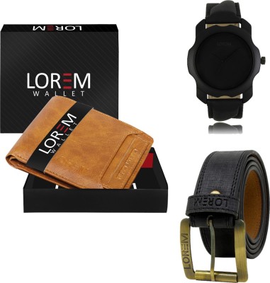 LOREM FZ-LR22-WL06-BL01 Combo Of Artificial Leather Belt-Wallet & Analog Watch  - For Men