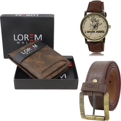 LOREM FZ-LR29-WL04-BL02 Combo Of Artificial Leather Belt-Wallet & Analog Watch  - For Men
