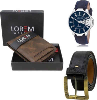 LOREM FZ-LR23-WL04-BL01 Combo Of Artificial Leather Belt-Wallet & Analog Watch  - For Men