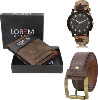 LOREM FZ-LR03-WL04-BL02 Combo Of Artificial Leather Belt-Wallet & Analog Watch  - For Men