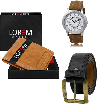 LOREM FZ-LR17-WL06-BL01 Combo Of Artificial Leather Belt-Wallet & Analog Watch  - For Men