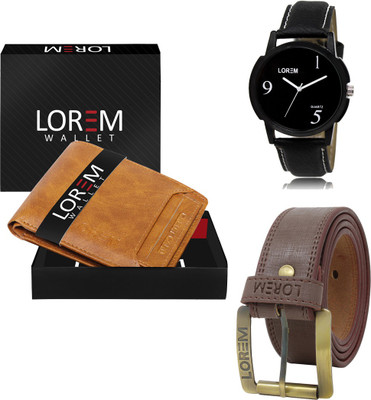 LOREM FZ-LR06-WL06-BL02 Combo Of Artificial Leather Belt-Wallet & Analog Watch  - For Men