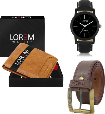 LOREM FZ-LR05-WL06-BL02 Combo Of Artificial Leather Belt-Wallet & Analog Watch  - For Men