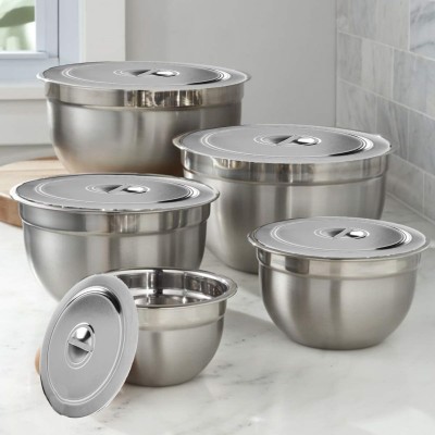 TALUKA Stainless Steel Mixing Bowl Serving Bowl Stainless Steel Round Lid Bowl/Box/Kitchen Food Storage Containers, Tiffin, Lunch Box, Stainless Steel Lid Bowl - Set of 5 Steel Mixing Bowl (Sizes- 14 cm, 18 cm, 22 cm, 26 cm, 30 cm) Pack of 5 Pcs(Pack of 5, Silver)