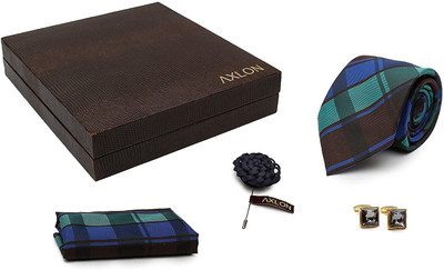AXLON Satin Cufflink & Tie Pin Set(Blue)