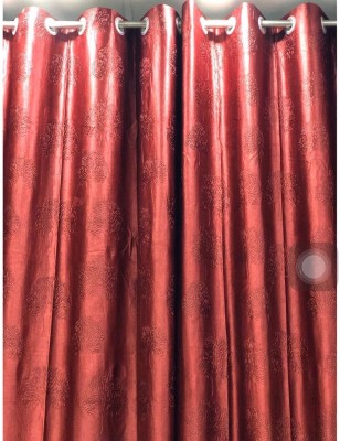 Saanvi Creations 274 cm (9 ft) Polyester Semi Transparent Long Door Curtain (Pack Of 2)(Floral, Red)