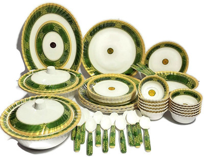 Radhe Crockery by OROMAX Pack of 44 Melamin Dinner Set(Green, White)