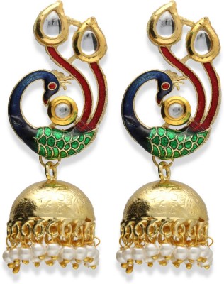 Slayzo Slayzo Traditional Peacock Pattern Stone Jhumki & Pearl Drop Jhumki Earring for girls And Women Onyx Brass Jhumki Earring