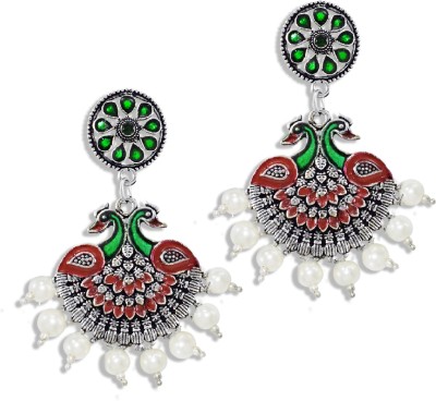 SHI Jewellery Oxidised Jhumki Meenakari Pearl Drop Earrings For Women & Girls Pearl German Silver Jhumki Earring