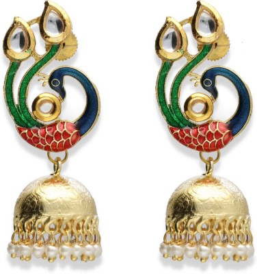 Slayzo Slayzo Traditional Peacock Pattern Stone Studded Jhumki & Pearl Drop Jhumki Earring for girls And Women Onyx Brass Jhumki Earring