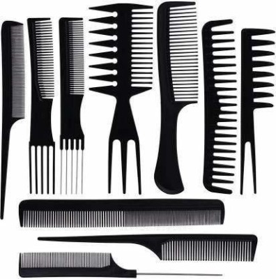 GVJ TRADERS 10 PCs Pro Salon Hair Cut Styling Hairdressing Barbers Combs Brush Set Black