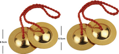 SHRI ANAND Iron Manjira Gold Color 6.5 cm Set of 2 Kartal Instrument