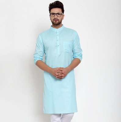 B BEN Men Self Design High Low Kurta(Light Blue)