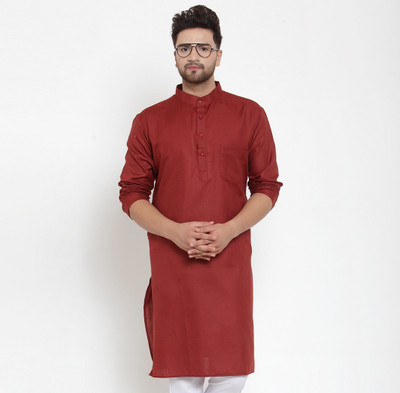 B BEN Men Self Design High Low Kurta(Maroon)