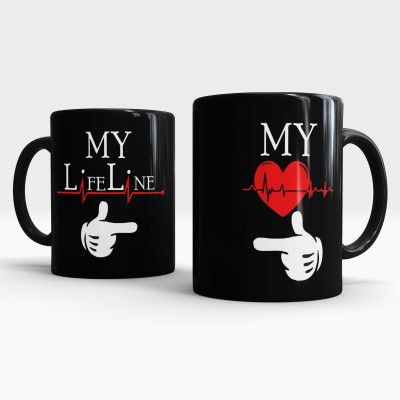 Gift Arcadia My Life line Printed CoffeeMug, Best Gift for Couple, Husband and Wife, Girlfriend and Boyfriend, Lover Ceramic Coffee Mug(330 ml, Pack of 2)