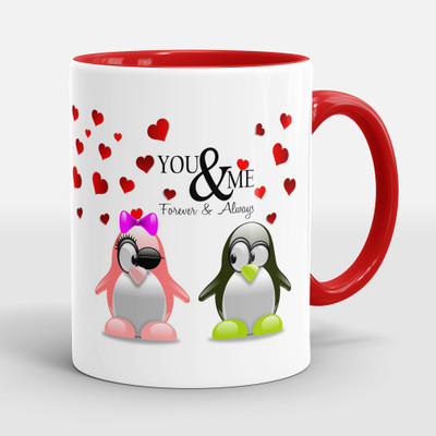 Sublikraft You & Me Forever & Always 3 Tone Inner Colour Printed Ceramic Coffee Mug(330 ml)