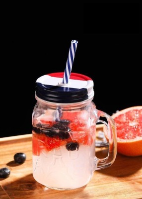 SK TRADING Glass Mason Jar with Straw and Handle, 500ml, 1-Piece (Transparent) Glass  (500 ml) Glass Mason Jar(500 ml)